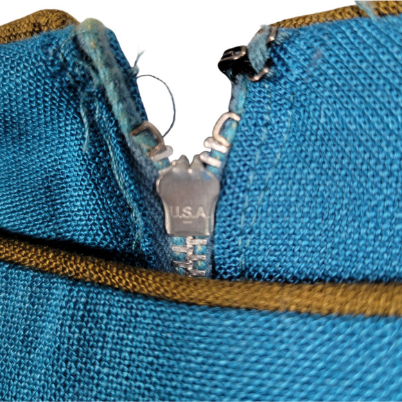 Vintage 1960s Sue Brett Dress XS Teal Mod A-Line Fit & Flare USA Made - Picture 9 of 12